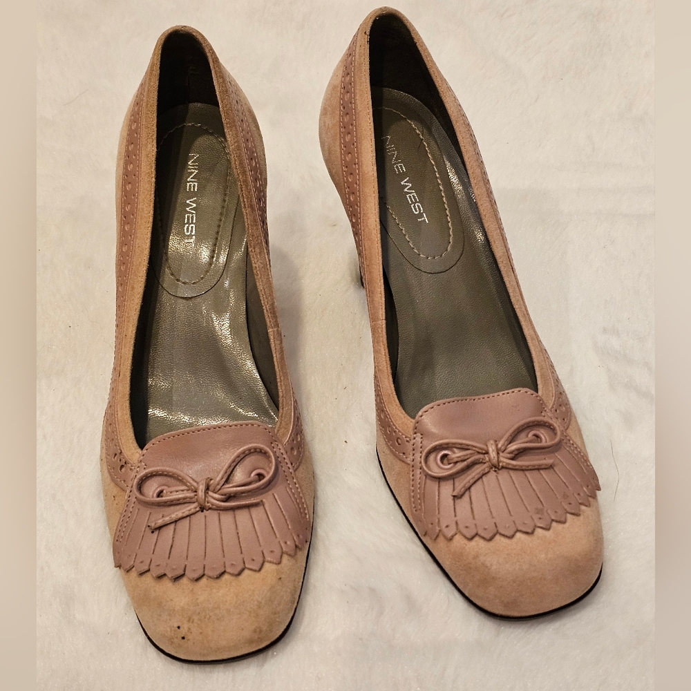 Nine West Retro Loafers 3 Inch Heels Blush Light Pink 6.5M